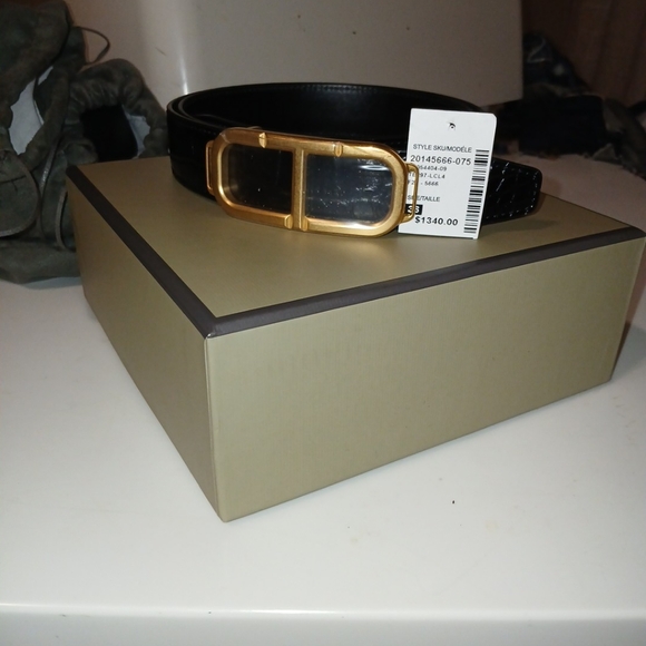 Mens crocodile pattern leather belt - Picture 4 of 5